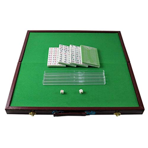 Suuim Mahjong Tragbares Mah-Jongg mit klappbarem Tisch, Mini-Mahjong-Set, Mahjong, traditionelle chinesische Version, Spielset Mah Jong (Rosa 24 mm) (Grün 24 mm)