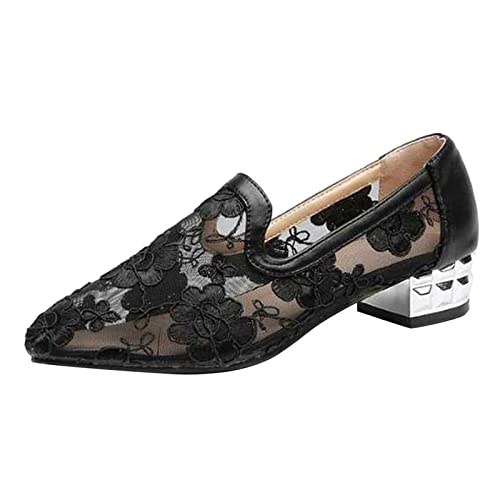 Simen Schuhe Damen Stiefel Mode High Heels Retro Tüll Chunky Short Zipper Atmungsaktive Damenschuhe Damen Freizeitschuhe Leoparden Schuhe Damen Slipper (Black, 39)