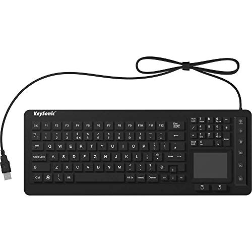 Keysonic KSK-6231 INEL (UK) USB-Tastatur UK-Englisch, QWERTY, Windows® Schwarz Silikonmembran, Wasserdicht (IPX7), Beleuchtet, Integriertes Touchpad, Maustasten