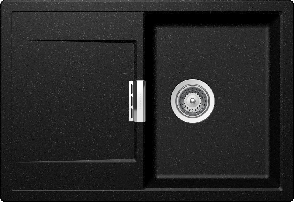 SCHOCK kompakte Küchenspüle 74 x 51 cm Mono D-100S Magma - CRISTADUR schwarze Spüle mit Abtropffläche ab 45 cm Unterschrank-Breite