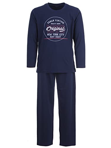 LUCKY Herren Pyjama lang Schlafanzug Pyjama Set Druck Motiv, Farbe:Navy, Größe:XXL