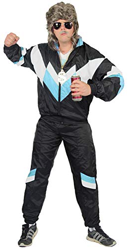 80er Jahre Trainingsanzug Kostüm für Herren - schwarz Weiss Babyblau - Größe S-XXXXL - Jogginghose Assi, Größe:XXL