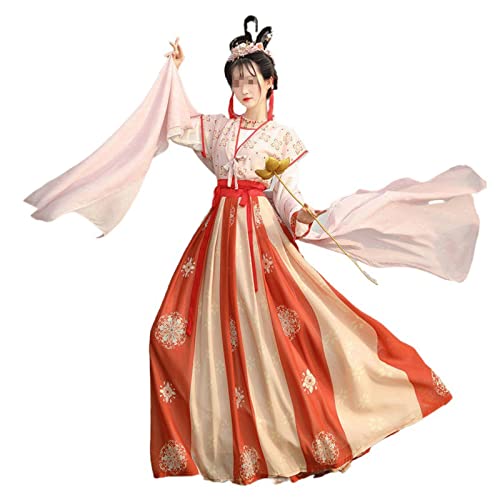 Hanfu aus der Tang-Dynastie für Frauen, chinesische traditionelle Kleidung, Bühnenperformance, Cosplay-Kostüm (Color : Beige, Size : M=158-166cm)