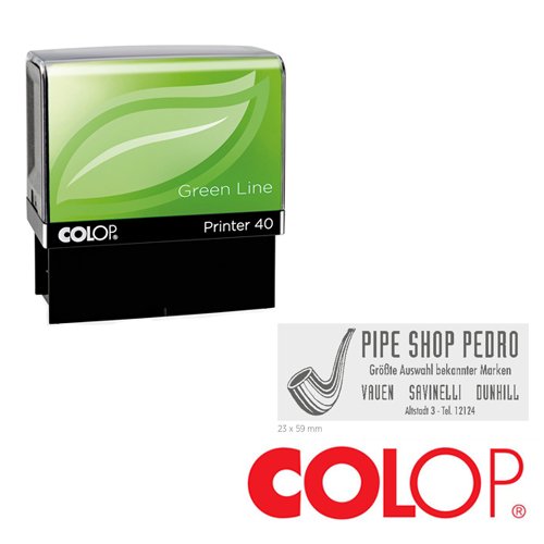 COLOP Printer Stempel Green Line 40 | mit individueller Textplatte/Logo | 23 x 59 mm - 6 Zeilen Gehäusefarbe grün
