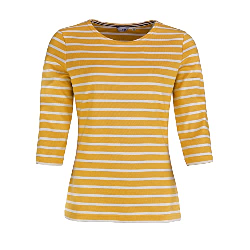 modAS Bretonisches Damenshirt mit 3/4-Arm - Streifenshirt Ringelshirt Basic Shirt Gestreift aus Baumwolle in Safran-Weiß Größe 36