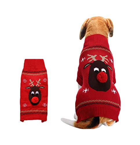 Weihnachtspullover für Hunde und Katzen, Hirsch mit roter Nase