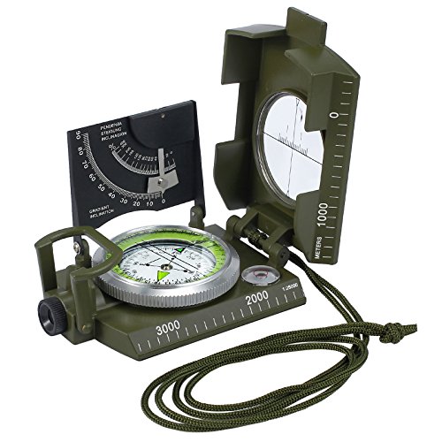 Kompass Outdoor Professioneller Wasserdicht Stoßfest Militär Marschkompass mit Tragetasche, Visieroptik, Fluoreszierendem Compass für Erkunden Wandern Camping Geologie (Armeegrün)