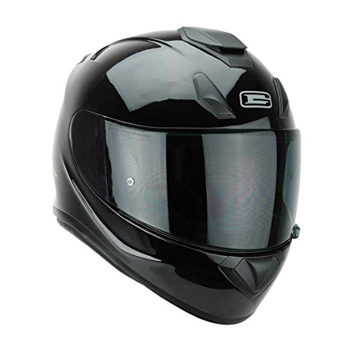 G-Mac Roar Evo Blackout Vollgesichts-Glasfaser-Motorradhelm + KOSTENLOSES Dunkles Visier (glänzend schwarz, L)