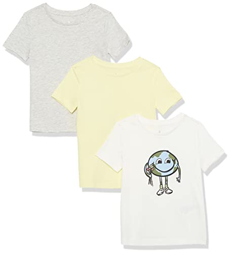 Amazon Aware Mädchen Lockeres Kurzarm-T-Shirt aus Bio-Baumwolle, 3er-Pack, Erdkugelaufdruck, 5 Jahre
