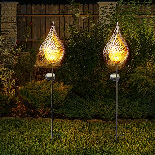 wuuhoo® LED Solar Gartenfackel Daria, wetterfeste Solarlampe aus Metall für den Garten, dekorative Gartenbeleuchtung mit Dämmerungssensoren, Gartenlampe, Außenlampe 2 Stk.