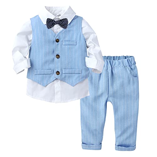 Baby Formale Outfit Jungen Smoking Plaid Gentleman Anzug Onesie Overall (EIN Blau,6-9M)