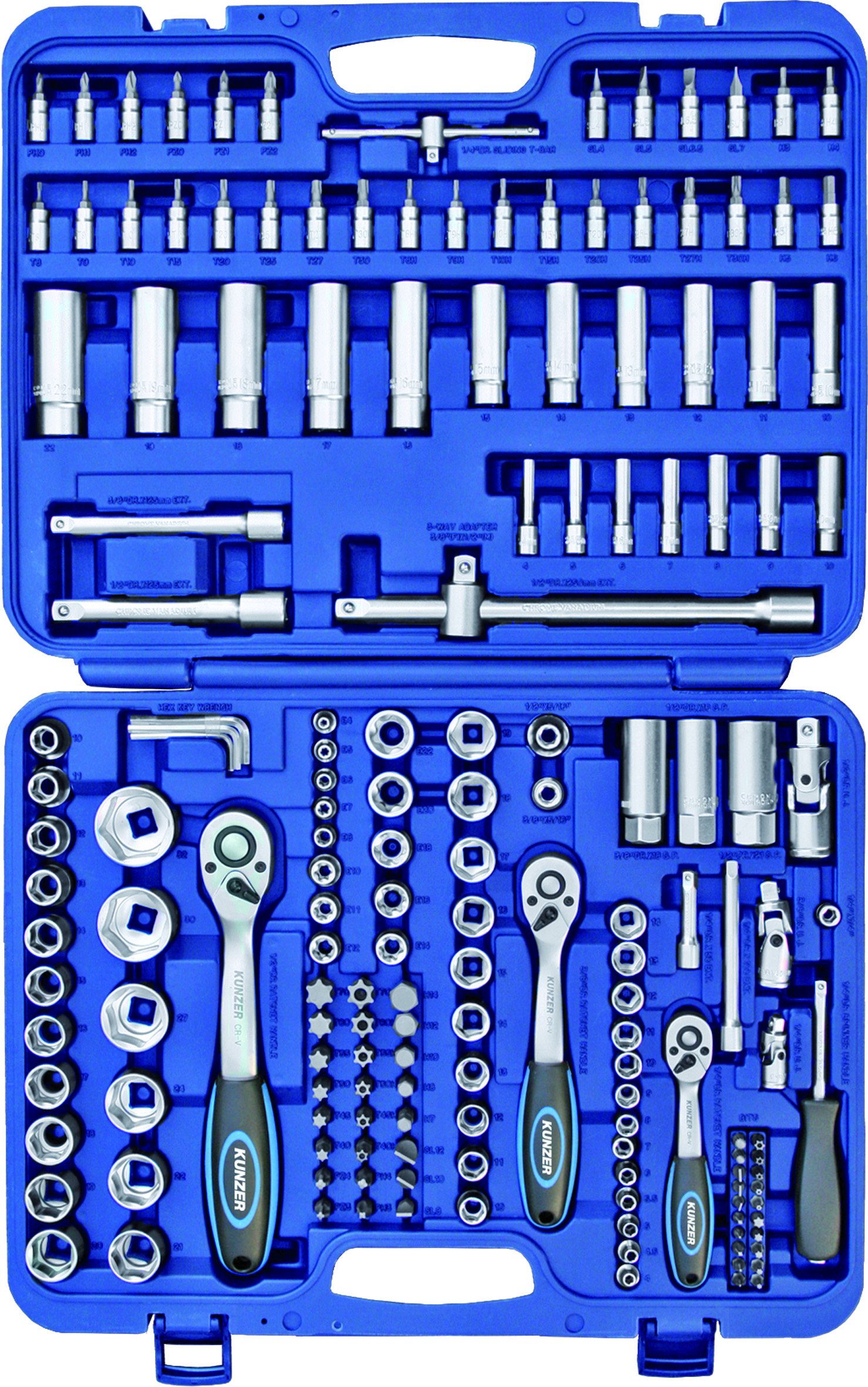 Kunzer 7SS172 Steckschlüsselsatz-Set 172-teilig, CrMo-Stahl - Koffer mit Umschaltknarre, Ratsch, Steckschlüssel, Bitsatz