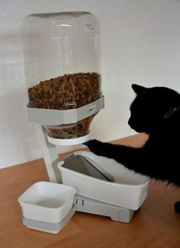 TATi-CAT SB Futterspender Katzen mit Trockennahrung,zus.2 Schalen 0,5l für Wasser u.Nassnahrung