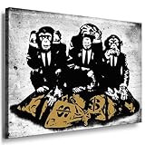 Banksy Street Art Graffiti - Affen Leinwand von artfactory24 fertig auf Keilrahmen - Kunstdrucke, Leinwandbilder, Wandbilder, Poster, Gemälde, Pop Art Deko Kunst Bilder