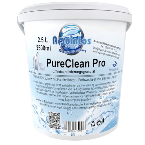Filtergranulat PureCleanPro Entmineralisierungsgranulat für Dampfbügelstationen mit Farbindikator von Blau auf Orange - Alternative zu Laurastar (2.5 Liter)