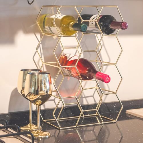 Dekoratives freistehendes Weinflaschenregal für 14 Flaschen modischer Weinaufbewahrungshalter für Küchenarbeitsplatten Aufbewahrungsorganisator mit 3-stufigem Weinschrank geeignet für