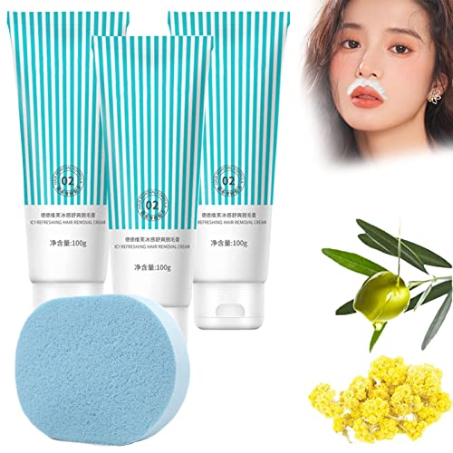 Donubiiu Eiserfrischende Haarentfernungscreme, Refreshing and Gentle Facial Hair Removal Facial Hair Removal Cream for Women Face Mustache, Lip Hair, Fine Hair (3PCS)