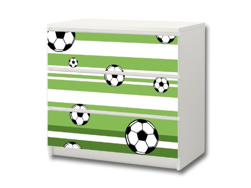 Stikkipix Fußball Möbelsticker/Aufkleber - M3K10 - passend für die Kommode mit 3 Fächern/Schubladen MALM von IKEA - Bestehend aus 3 passgenauen Kinderzimmer Möbelfolien (Möbel Nicht inklusive)