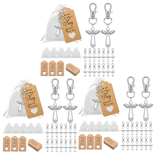 Senmubery 60Pcs Thank You Gift Angel Keychains Wedding Favors Angel for Christening Baby Shower Birthday Giveaway