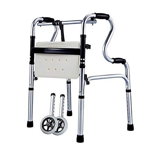 Faltbare Gehhilfen mit 2 großen Rädern, tragbarer Schwerlast-Rollator mit Sitz, für Senioren, Erwachsene, behinderte Frauen, höhenverstellbar (Color : With Wheels)