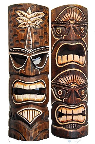 Interlifestyle 2 Wandmasken 50cm im Tiki Style Hawaii Maske Holzmaske