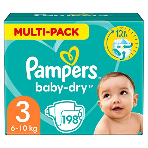 Pampers Baby-Dry Windeln, Gr. 3, 6-10kg, Monatsbox, 1er Pack (1 x 198 Stück)