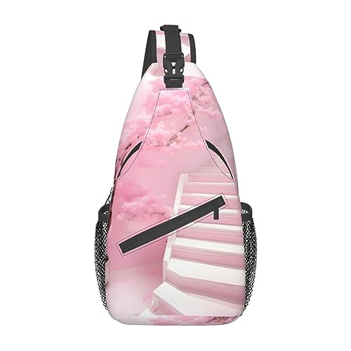 Farbige Stonespatterned Unisex Duffel Bag Crossbody Bag für Reisen Wandern Klettern Laufen Radfahren, Kirschblüte weiße Treppe, Einheitsgröße