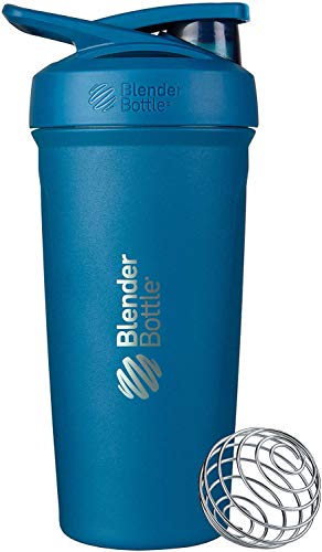BlenderBottle Strada - Edelstahl Trinkflasche, Thermoflasche mit BlenderBall, Protein Shaker und Fitness Shaker, BPA frei, Doppelwandig, Vakuum isoliert - ocean blau, 375 g