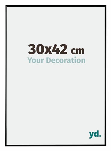 yd. Your Decoration - Bilderrahmen 30x42 cm - Bilderrahmen aus Kunststoff mit Acrylglas - Antireflex - Ausgezeichneter Qualität - Schwarz Hochglanz - Fotorahmen - Evry