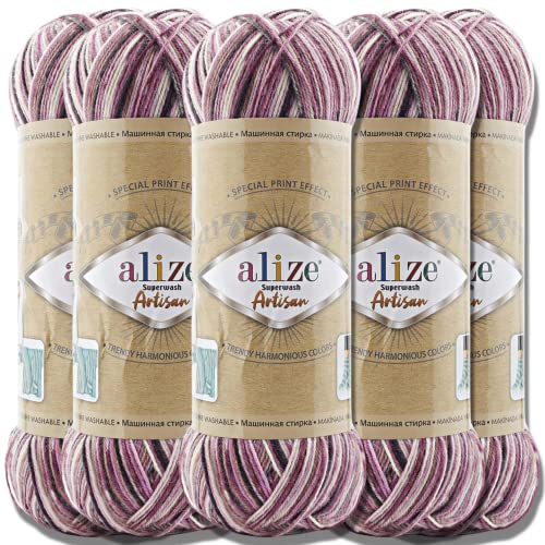 Alize 5x 100g Superwash Artisan Türkische Premium Sockenwolle Wolle 75% SW Wool - 25% Polyamide Handstrickgarne Yarn Garn Strickgarn Socken Weich (9011)