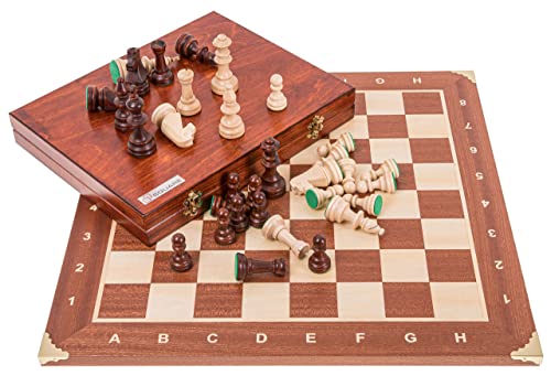 Square - Pro Schach Set Nr. 5 - Mahagoni Ecke LUX - Schachbrett + Schachfiguren Staunton 5 + Kasten - Schachspiel aus Holz