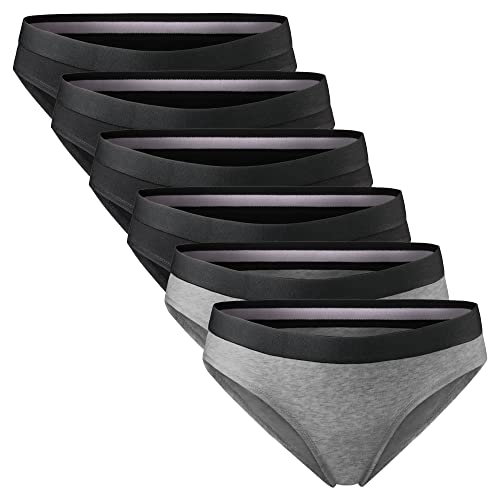 DANISH ENDURANCE Damen Slip aus Bio-Baumwolle, 6 Pack, Schwarz, Unterhose Bikini-Schnitt (Mehrfarbig (4X Schwarz, 2X Dunkelgrau), Large)