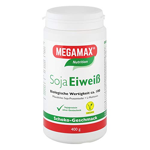MEGAMAX Soja Eiweiß + Taurin + L-Methionin Schoko 400 g Glutenfrei | Sojaeiweiß-Isolat Low Carb | pflanzliches Eiweiss, Laktosefrei, Aspartamfrei | Veganes Protein für Muskelaufbau und Muskelerhalt
