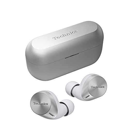 Technics EAH-AZ60M2ES kabellose Ohrhörer mit Noise Cancelling, Multipoint Bluetooth, komfortable In-Ear-Kopfhörer mit integriertem Mikrofon, anpassbare Passform, bis zu 7 Stunden Wiedergabe, Silber.