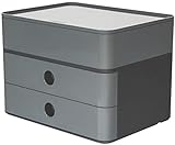 HAN Schubladenbox Allison SMART-BOX plus mit 2 Schubladen, Trennwand sowie Utensilienbox, inkl. Kabelführung, stapelbar, Büro, Schreibtisch möbelschonende Gummifüße, 1100-19, hochglänzend granity grey