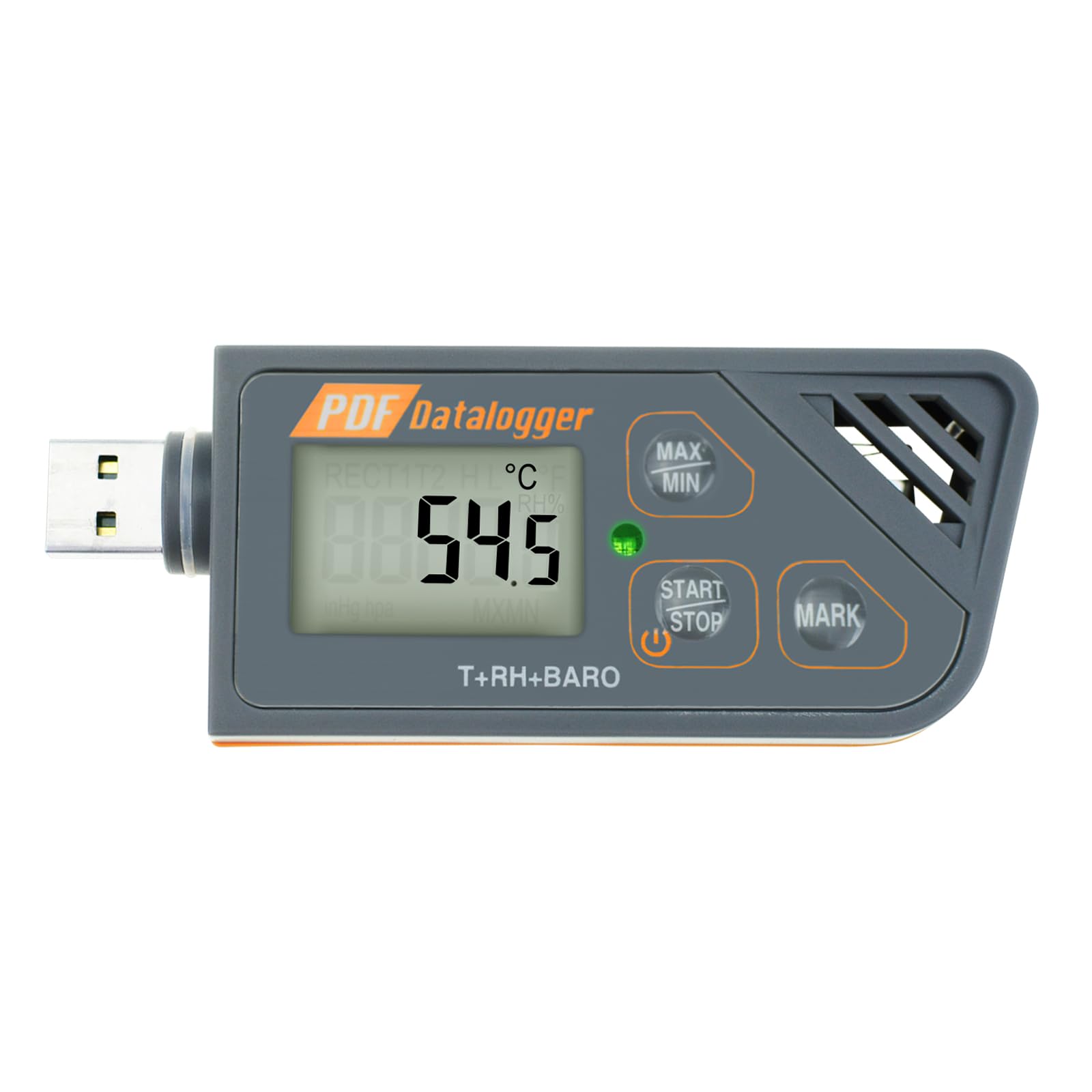 Digitale USB Datenlogger Feuchte/Temperatur/Druck Barometrische Daten Logger Messgerät, Plug & Play, generieren PDF & Excel, 6 Sprachen, pHa, inHg, ℉, ℃ und RH