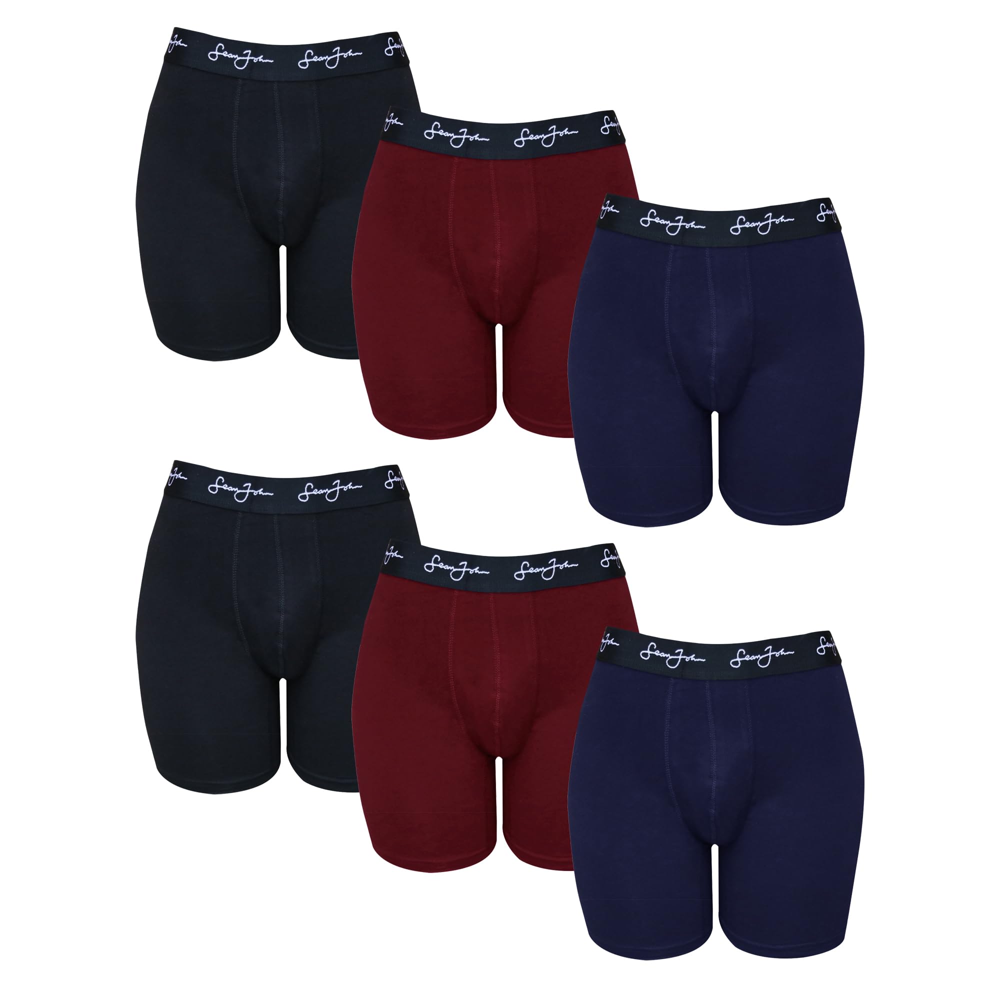 Sean John Herren-Boxershorts, atmungsaktive Baumwoll-Unterwäsche für Herren, 6er-Pack, Baumwoll-Stretch-Unterwäsche, Schwarz/Blau/Rot, Large