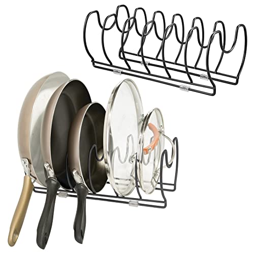 mDesign Geschirrablage für Kochtöpfe, Deckel und Pfannen – kompakter Topfdeckelhalter aus Metall für den Küchenschrank – platzsparender Ständer für Kochgeschirr – 2er-Set – schwarz