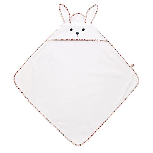 Kaloo - K'Doux - Hasen-Kapuzenbadetuch für das Baby - Weich und Absorbierend - 75 x 75 cm - Baumwollhandtuch mit Kapuze und Hasenohren - Mohnblumen-Motiv - Ab Geburt, K216007
