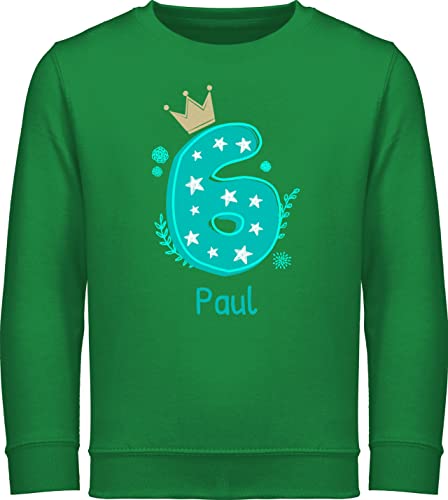 Sweater Kinder Sweatshirt Jungen Mädchen Pullover personalisiert mit Namen - 6. Geburtstag - 6 mit Krone und Name - 116 (5/6 Jahre) - Grün - Jahre Year Old n Skid sechste jährige - JH030K