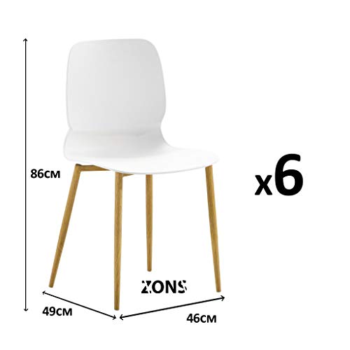 Zons MAZ Set mit 6 Stühlen aus Metall mit Sitzfläche aus Polypropylen, weiß, 46 x 49 x 86 cm