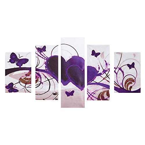 Aihifly Dekorative Bilder für Zuhause, 5 Stück, violett, Liebe, Herz, Wandkunst, abstrakte Leinwand, Heimdekoration, ohne Rahmen, Wohnzimmerdekoration