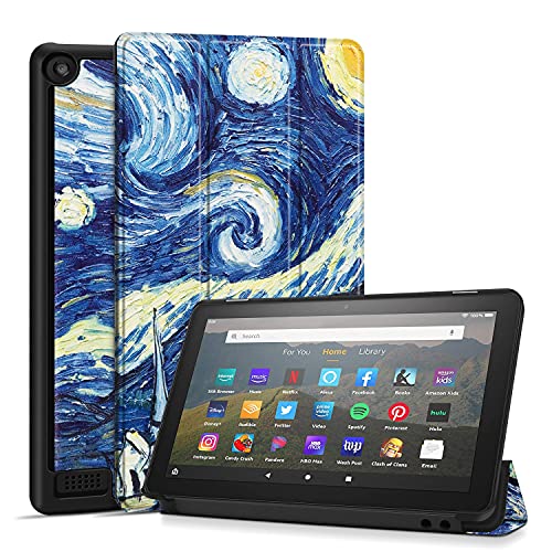 TNP Schutzhülle für Amazon Kindle Fire 7 Tablet der 9. & 7. Generation, Smart Slim PU Leder Schutzhülle mit Auto Sleep/Wake, Flip Stand f/ 7 Zoll Display 2019 2017 Release Gen (Starry Night)