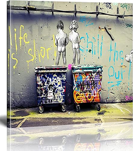 Banksy Bilder Leinwand - Das Leben ist kurz - Straße Graffiti-Kunst Leinwand Bilder sind Druck auf Leinwand Wand Kunstdruck Wohnzimmer Wanddekor 85x85cm/34x34inch…