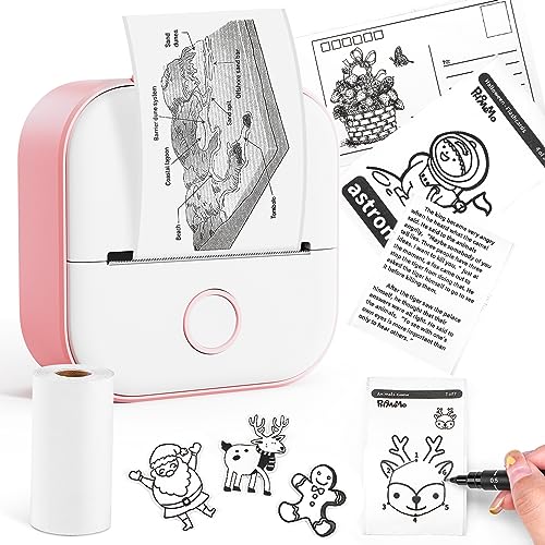 Memoking T02 Pocket Thermodrucker - Kompakter Bluetooth Wireless Portable Mobile Drucker, 50-53mm Schwarzweißdruck für Geschenkstudien Notizen Arbeit Kinder, Kompatibel mit iOS & Android, Rosa