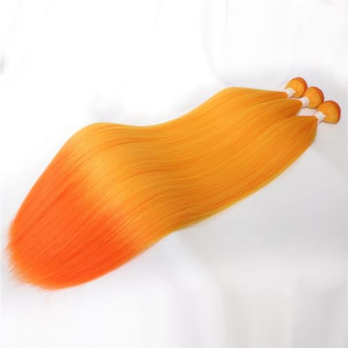 Glattes Haarbündel, Lange Synthetische Webart, Haarverlängerung, Gefälschtes Glattes Haar, Orange Farbe, Voll Bis Zum Ende