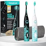 happybrush® Schallzahnbürste Doppelpack inkl. Reiseetui | Eco VIBE 3 Nachhaltige Elektrische Zahnbürste | Mit 6 Wochen Power-Akku und praktischem Travel-Lock | Schwarz/Mint und Weiß/Mint