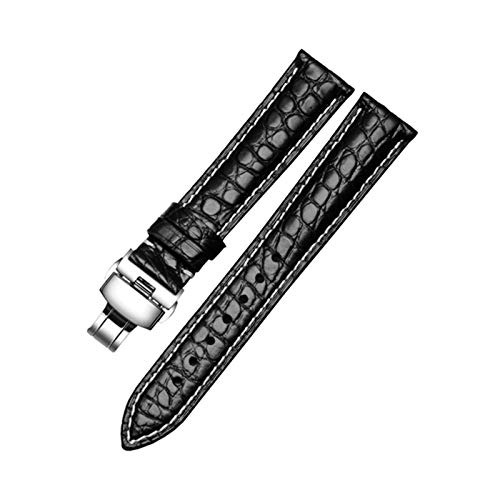 Krokodillederband 14mm-24mm Schwarz/Braun/Rot/Blau-Armband mit Faltschließe für Männer und Frauen, 21mm