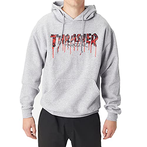 Thrasher Men's Blood Drip Long Sleeve Pullover Hoodie Ash Gray Heather S