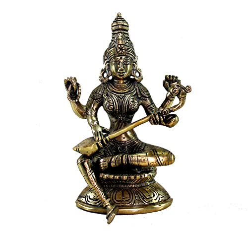 eSplanade Saraswati Maa Murti, Idol, Statue oder Skulptur aus Messing, für Heimdekoration und Tempel (20,3 cm)